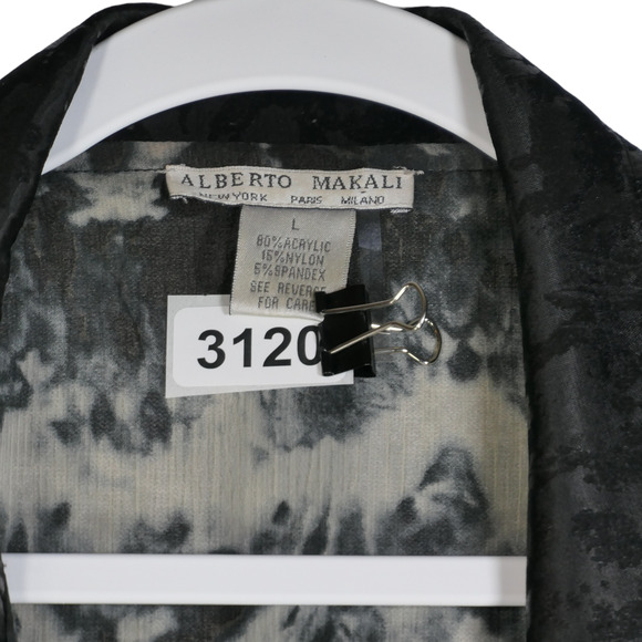 Alberto Makali Gray Cardigan Sweater Women Large Shiny Collar Sheer Knit Chic - Picture 11 of 11